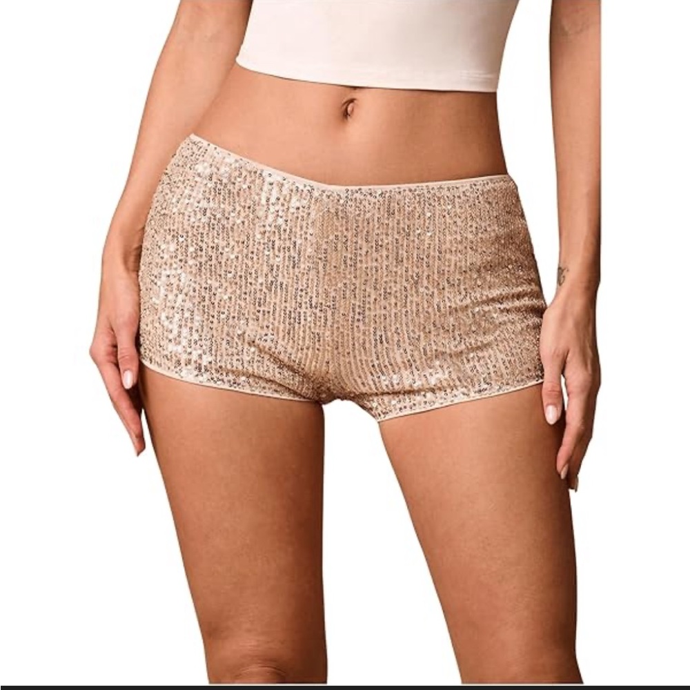 SHENHE  Sequin Micro Shorts Sparkly Low Rise Y2k Sexy Rave champagne  Shorts